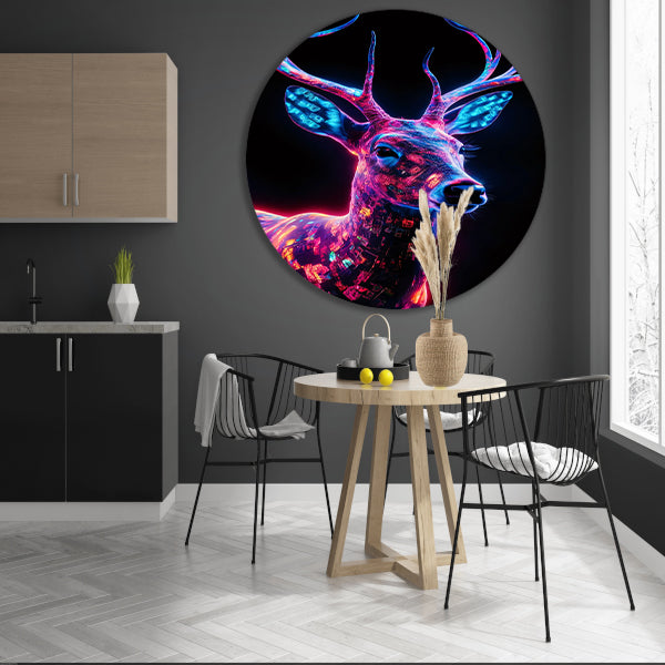 Neonhert in kleurrijke digitale kunst aluminium muurcirkel