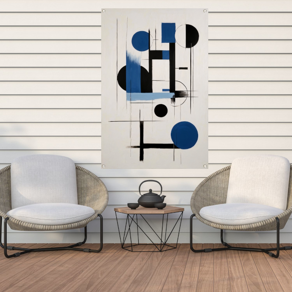 Moderne Abstracte Geometrie in Blauw en Zwart tuinposter