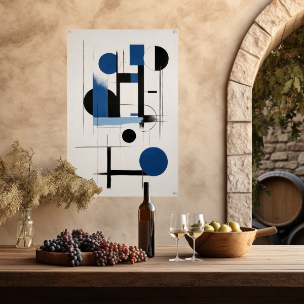 Moderne Abstracte Geometrie in Blauw en Zwart tuinposter