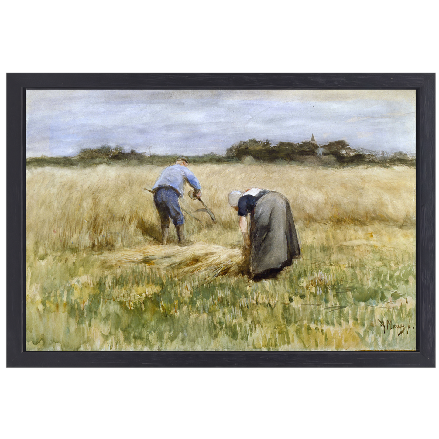 De maïsoogst - Anton Mauve canvas met baklijst