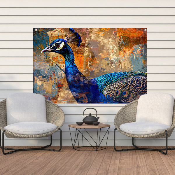 Abstracte pauw kunst met dynamische kleuren tuinposter