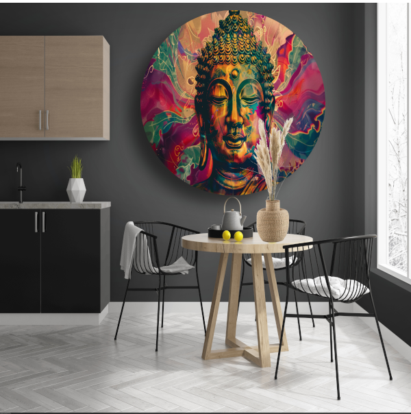 Minimalistische Boeddha Lijntekening aluminium muurcirkel