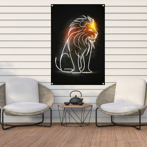 Majestueuze Leeuw Minimale Lijnkunst tuinposter
