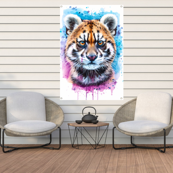 Kleurrijk tijgerportret in aquarelstijl tuinposter