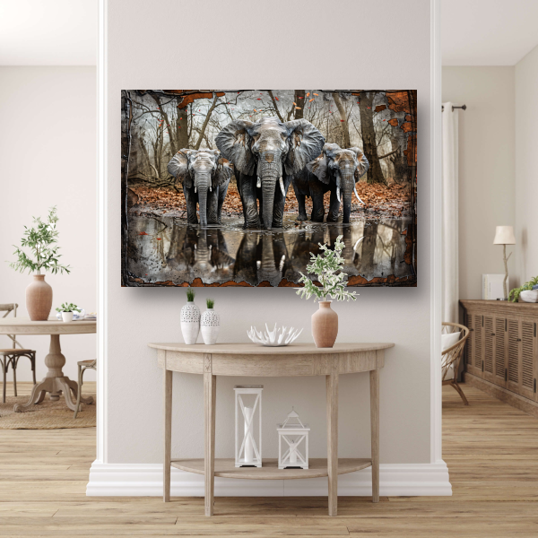 Olifanten met Waterreflectie in Boslandschap poster