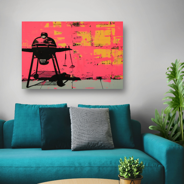 Roze Muur Barbecue canvas met baklijst