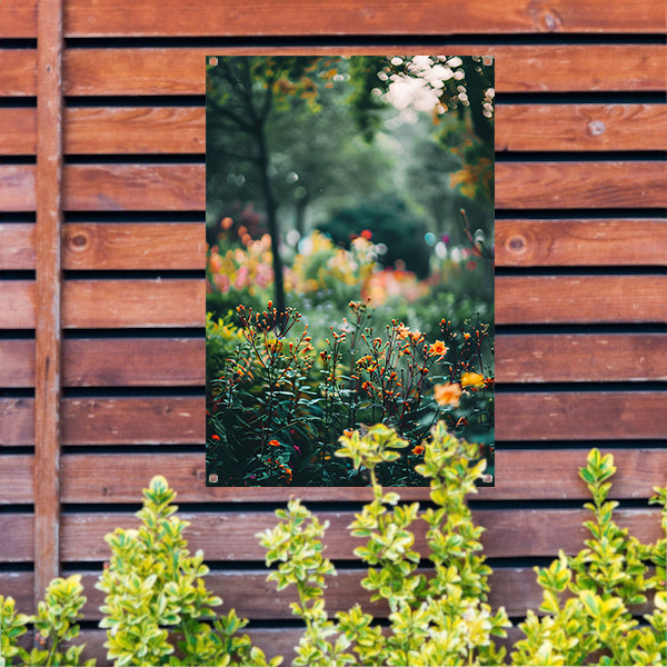 Kleurrijke Bloemenzee in Zachte Ochtendzon tuinposter