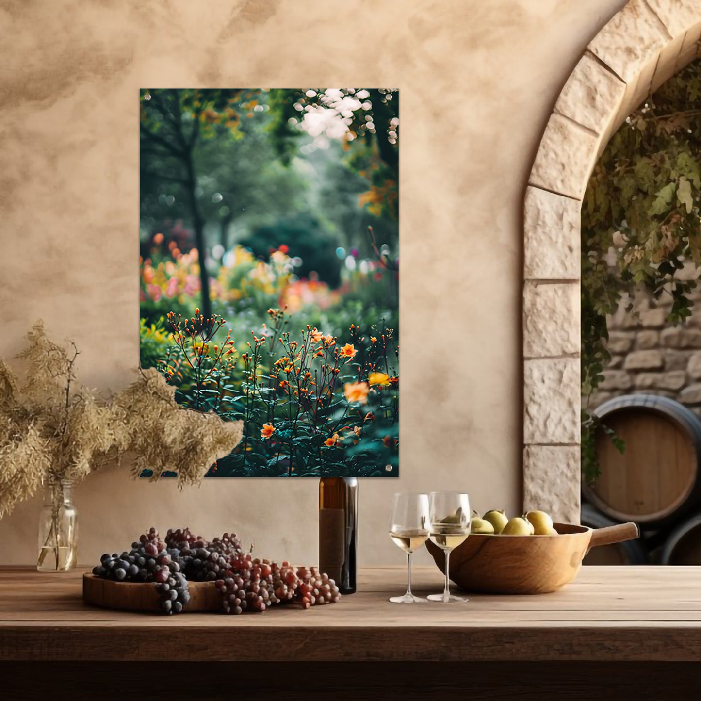 Kleurrijke Bloemenzee in Zachte Ochtendzon tuinposter