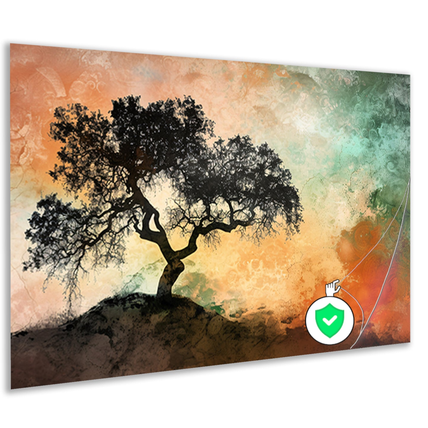 Silhouet van boom met kleurrijke achtergrond poster