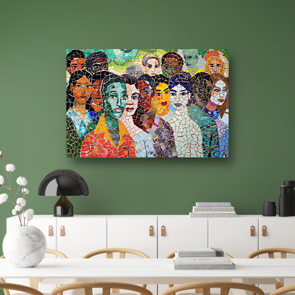Kleurrijk mozaïekportret van diverse gezichten canvas