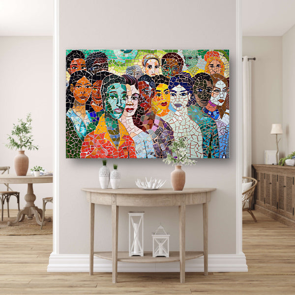 Kleurrijk mozaïekportret van diverse gezichten canvas