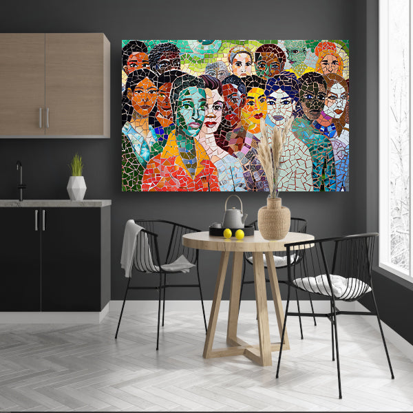 Kleurrijk mozaïekportret van diverse gezichten canvas
