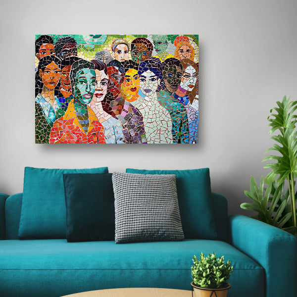 Kleurrijk mozaïekportret van diverse gezichten canvas