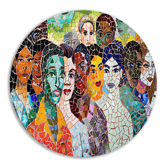 Kleurrijk mozaïekportret van diverse gezichten forex muurcirkel