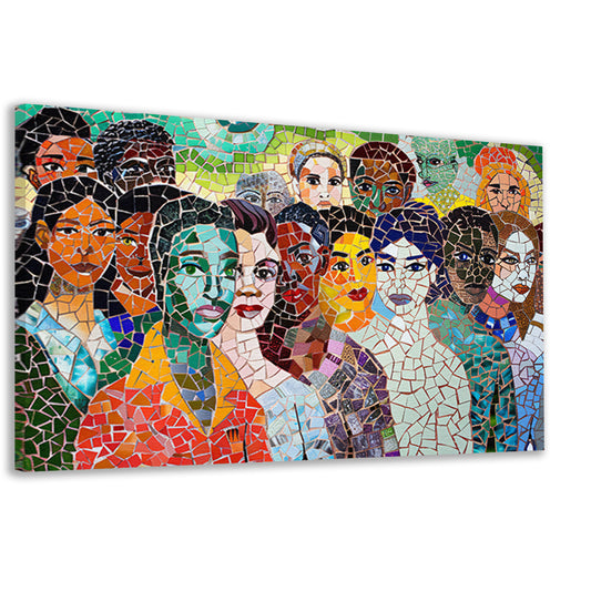 Kleurrijk mozaïekportret van diverse gezichten canvas