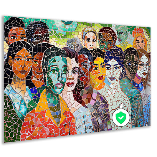 Kleurrijk mozaïekportret van diverse gezichten poster