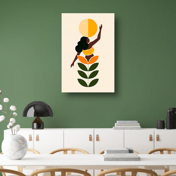 Minimalistische print van vrouw en zon canvas