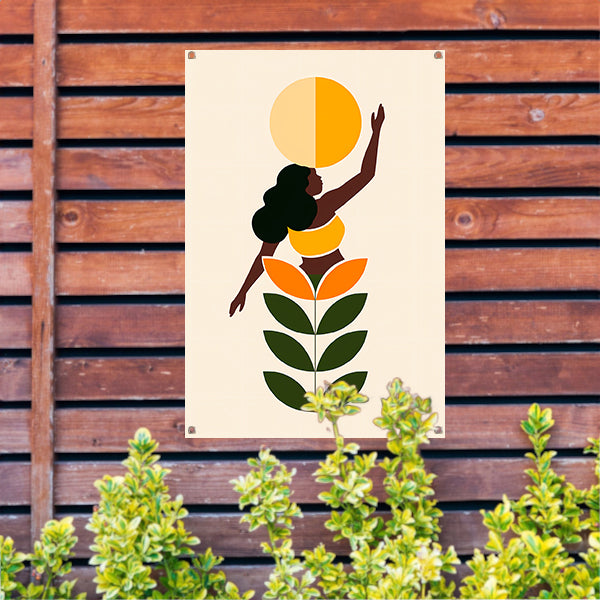 Minimalistische print van vrouw en zon tuinposter