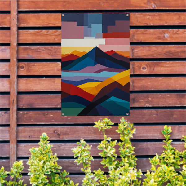 Geometrische Abstractie van een Berglandschap tuinposter