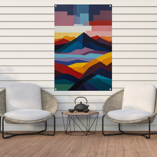 Geometrische Abstractie van een Berglandschap tuinposter