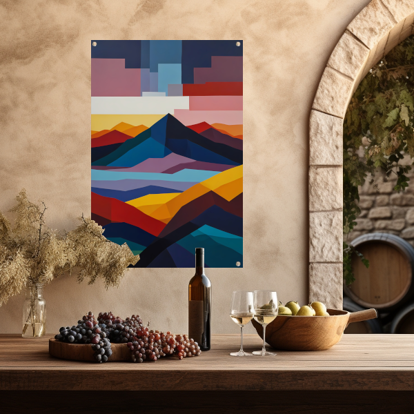 Geometrische Abstractie van een Berglandschap tuinposter