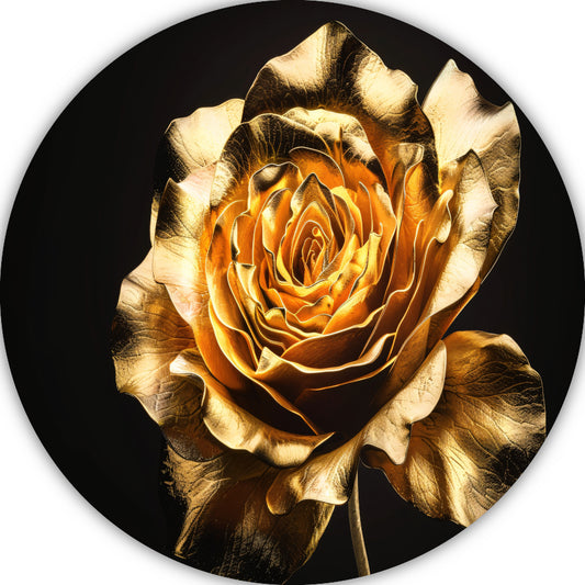 Vergulde Roos tegen een Zwarte Achtergrond aluminium muurcirkel