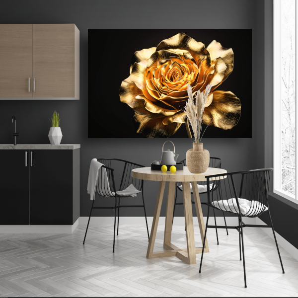 Vergulde Roos tegen een Zwarte Achtergrond acrylglas