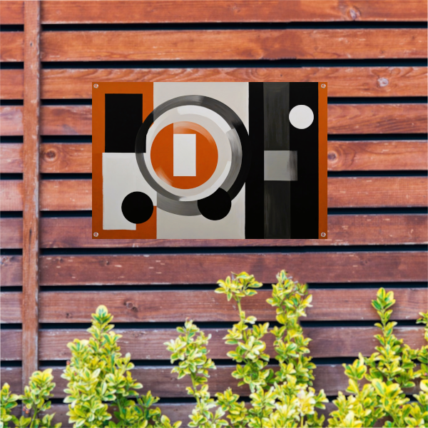 Minimalistische Harmonie in Oranje en Grijs tuinposter