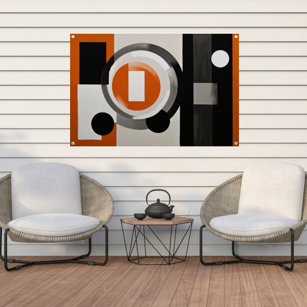 Minimalistische Harmonie in Oranje en Grijs tuinposter