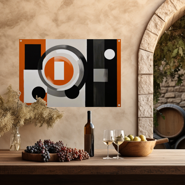 Minimalistische Harmonie in Oranje en Grijs tuinposter