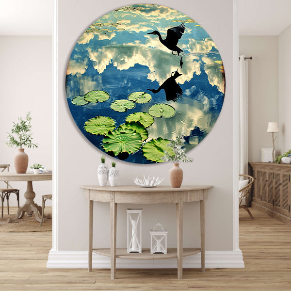 Vogel boven water met reflectie forex muurcirkel