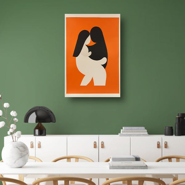 Minimalistische omhelzing in oranje canvas