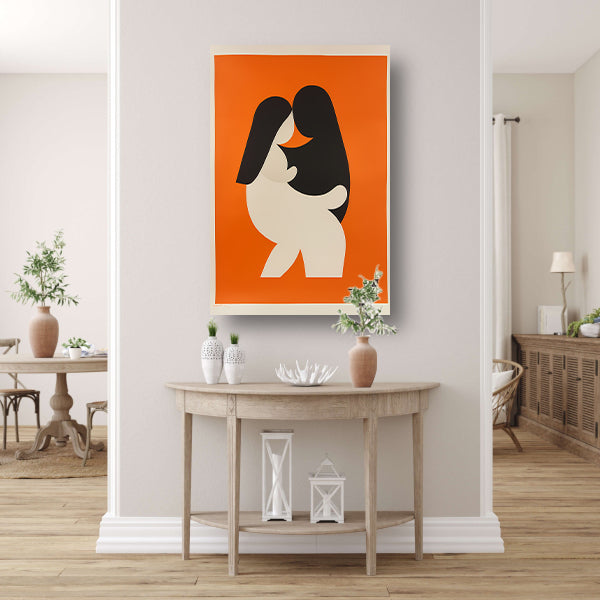Minimalistische omhelzing in oranje canvas