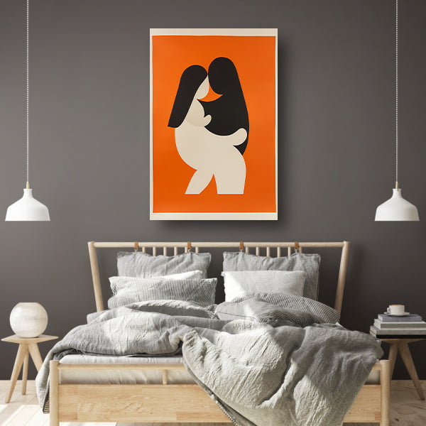 Minimalistische omhelzing in oranje canvas