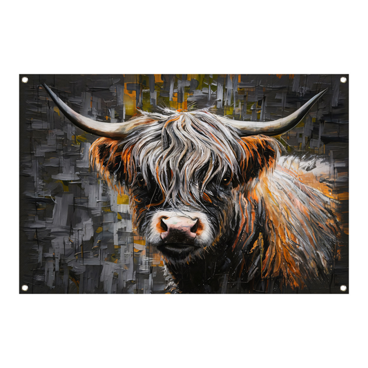 Expressieve Blik van een Kleurrijke Schotse hooglander tuinposter