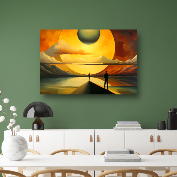 Twee Figuren tegen Kosmische Zonsondergang canvas met baklijst