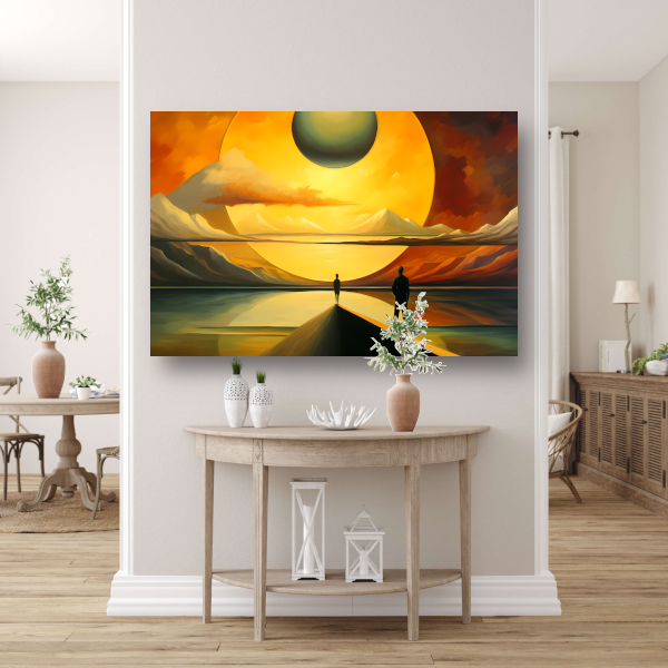 Twee Figuren tegen Kosmische Zonsondergang canvas met baklijst