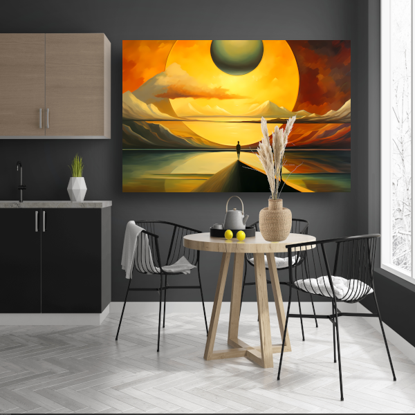 Twee Figuren tegen Kosmische Zonsondergang canvas met baklijst