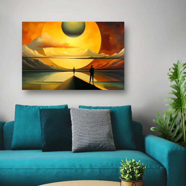 Twee Figuren tegen Kosmische Zonsondergang canvas met baklijst