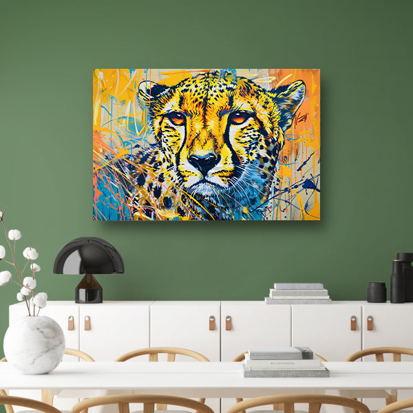 Dynamisch en kleurrijk schilderij van een cheeta canvas