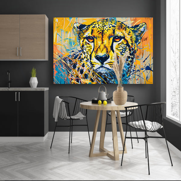 Dynamisch en kleurrijk schilderij van een cheeta canvas