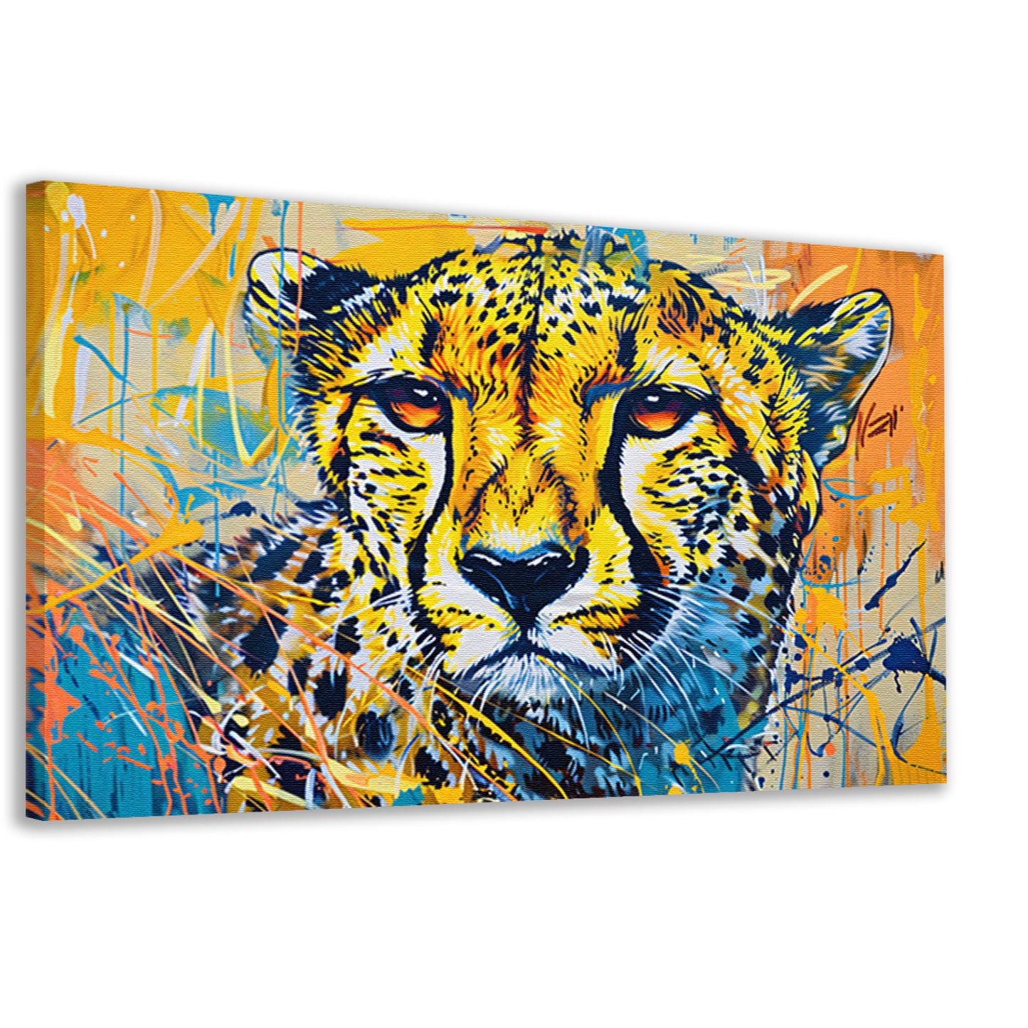 Dynamisch en kleurrijk schilderij van een cheeta canvas