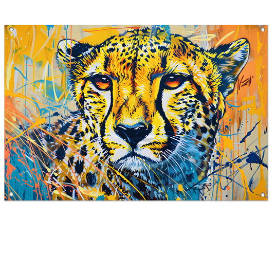 Dynamisch en kleurrijk schilderij van een cheeta tuinposter