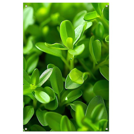 Close-up van Groene Planten met Dauwdruppels tuinposter