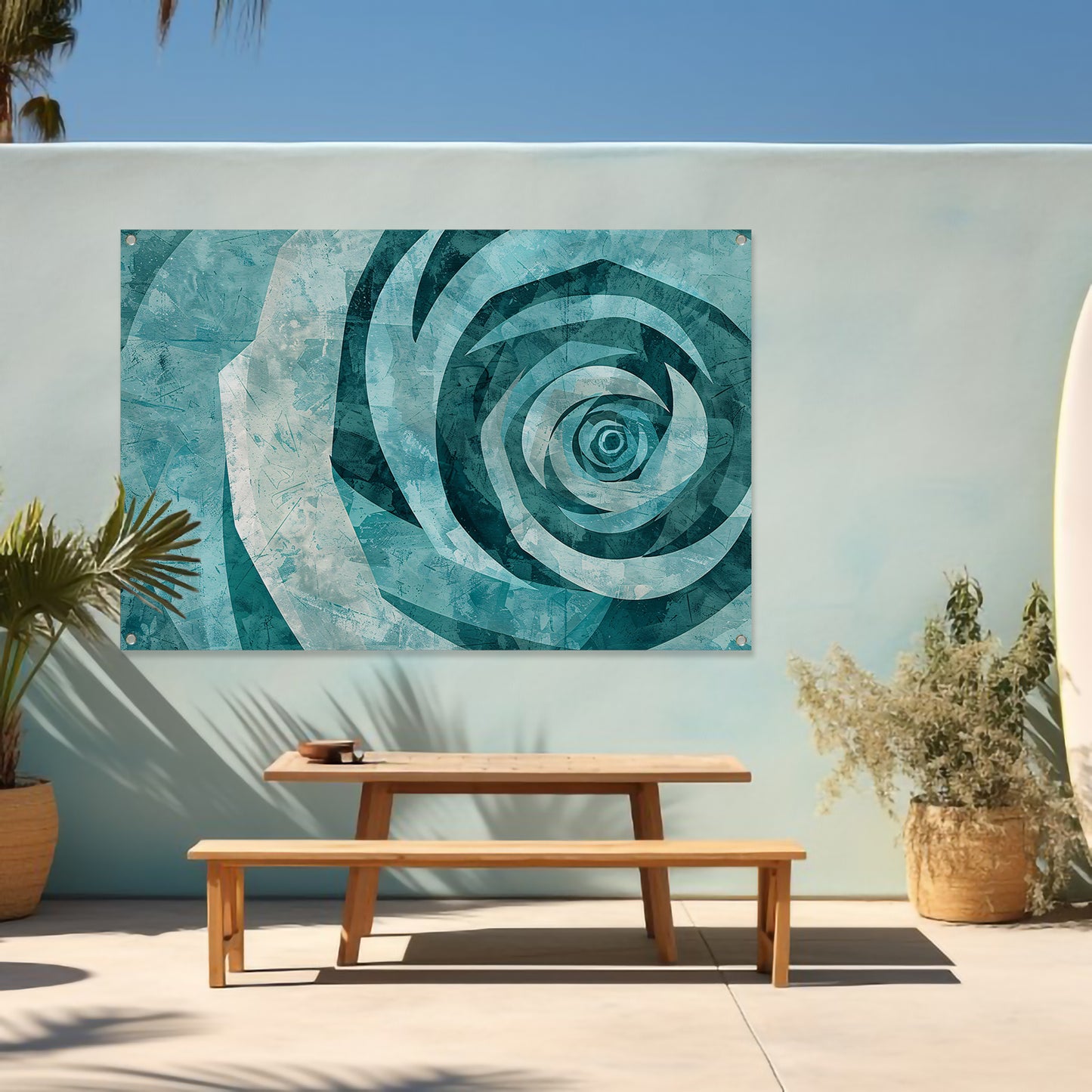 Abstracte turquoise roos in geometrische vormen tuinposter