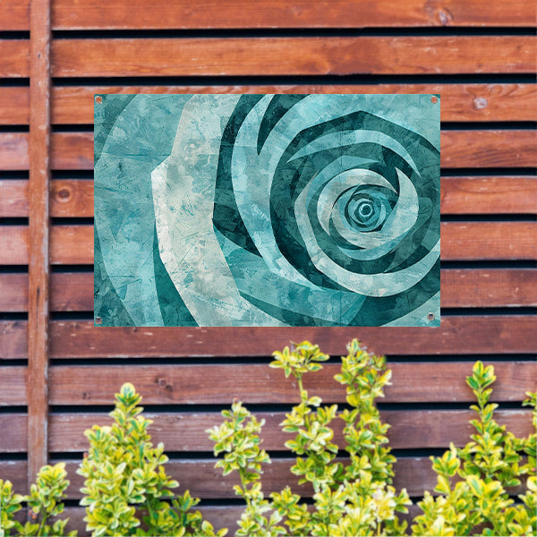 Abstracte turquoise roos in geometrische vormen tuinposter