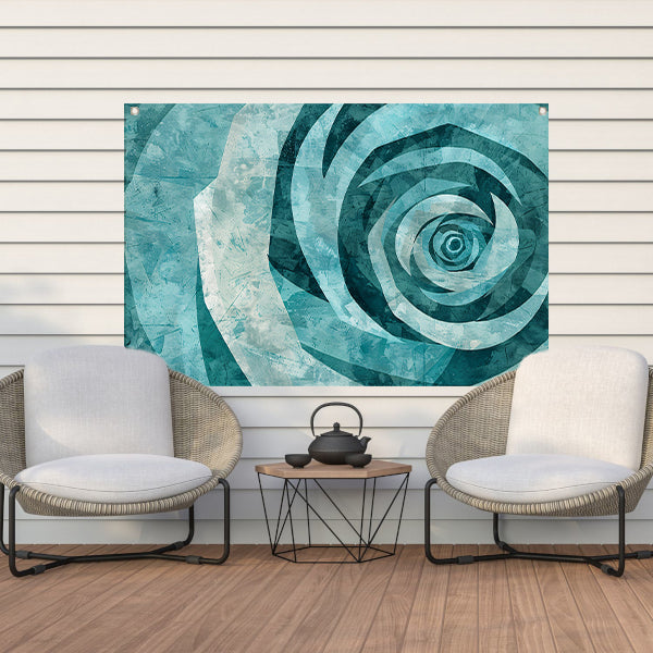 Abstracte turquoise roos in geometrische vormen tuinposter