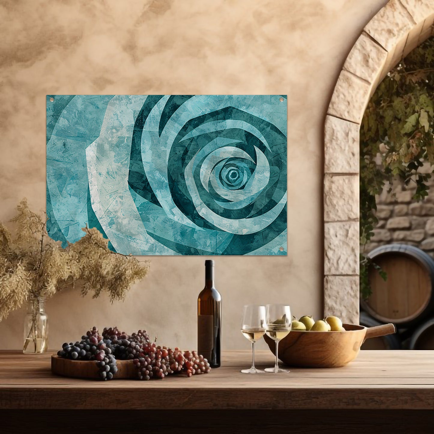 Abstracte turquoise roos in geometrische vormen tuinposter