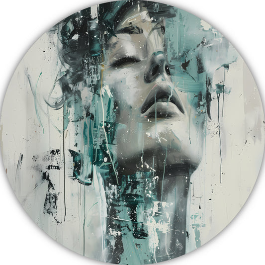 Dynamisch Portret van Vrouw in Turquoise aluminium muurcirkel