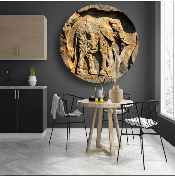 Olifant muurschildering reliëf forex muurcirkel